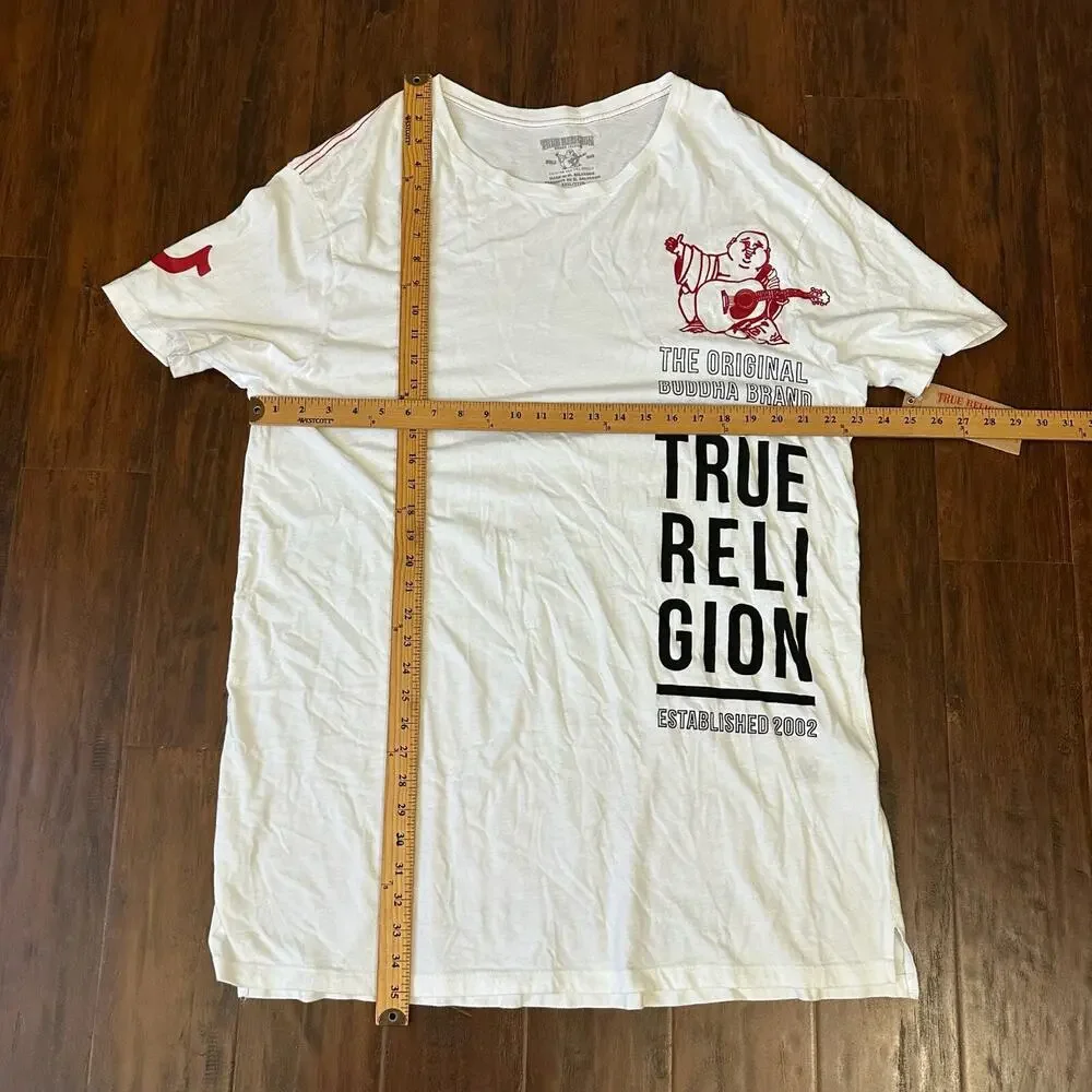 TRUE RELIGION Long Buddha Elongated T-Shirt White Crew Neck Tee NWT